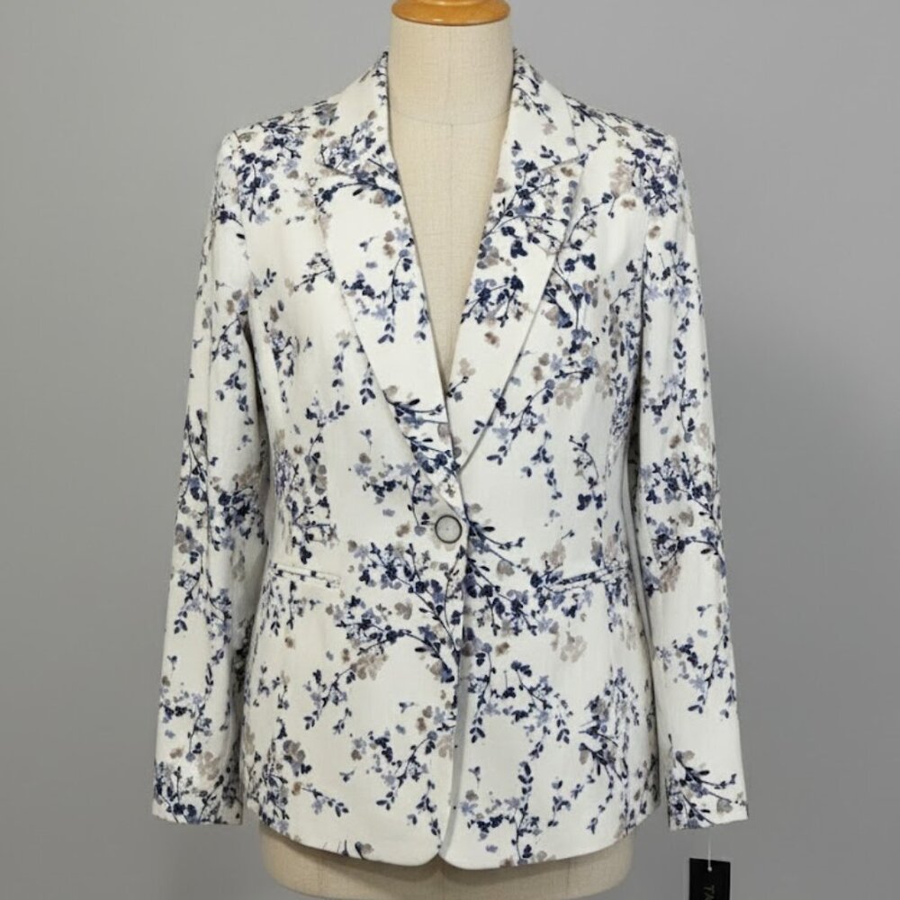 Tahari ASL White and Blue Floral Blazer. NWT